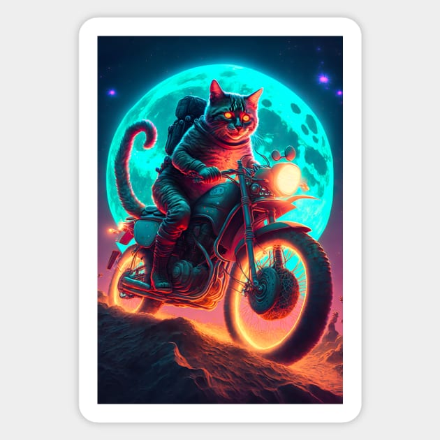 Cyber Cat Riding Dirt Bike Sticker by KoolArtDistrict